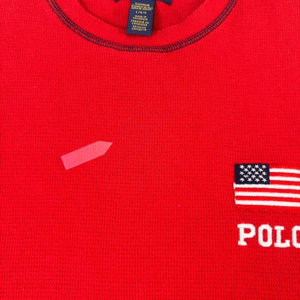 Polo Ralph Lauren Sleepwear USA Flag Red Thermal LS Shirt Men's Size Large